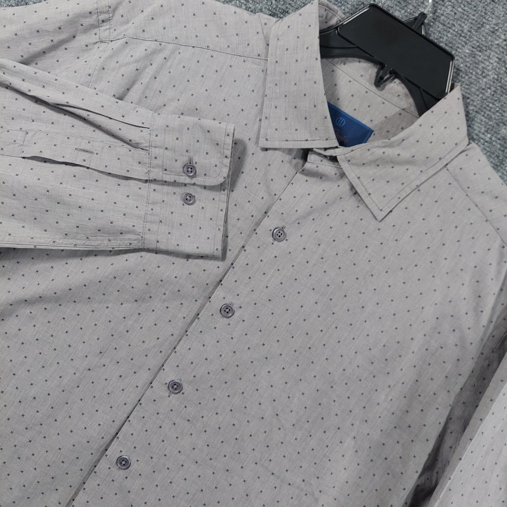 David Donahue Shirt Mens 17 L/XL Gray Geometric Long Sleeve Button Up Fusion